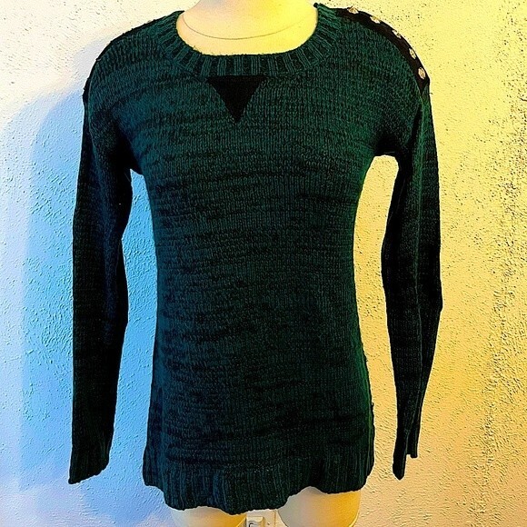 Romeo & Juliet Couture Heather Teal Long Sleeve Sweater Elbow Pads & Studs Small - Picture 2 of 9